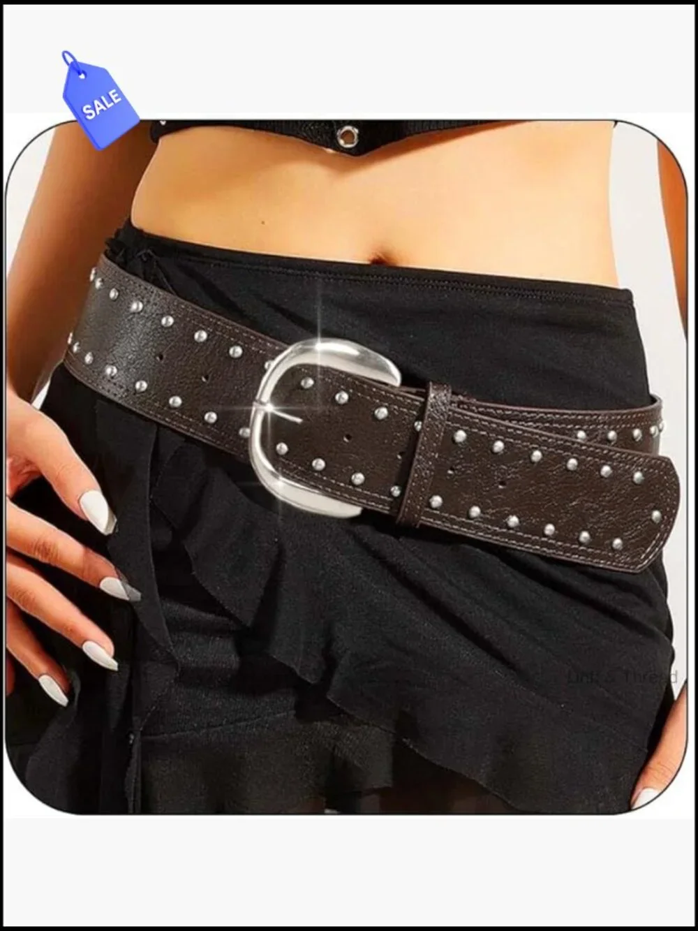Chunky Wide Buckle Belt with Silver Rivets for Dresses Pants Y2K Cowgirl Punk